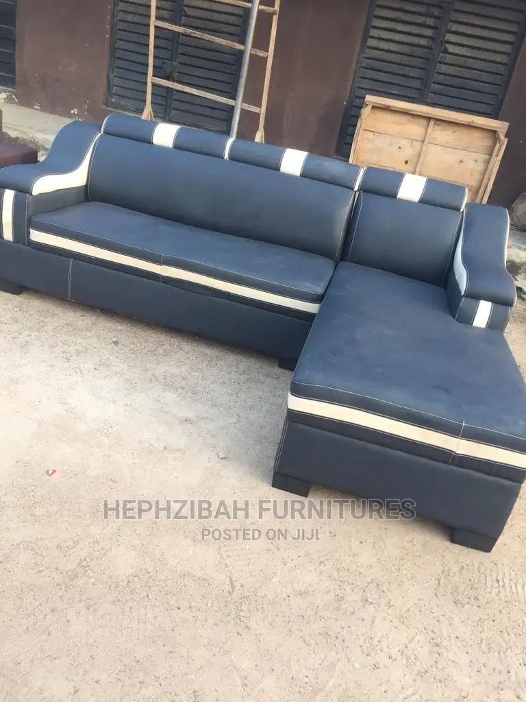 L Shaped Black Leather Sofa
