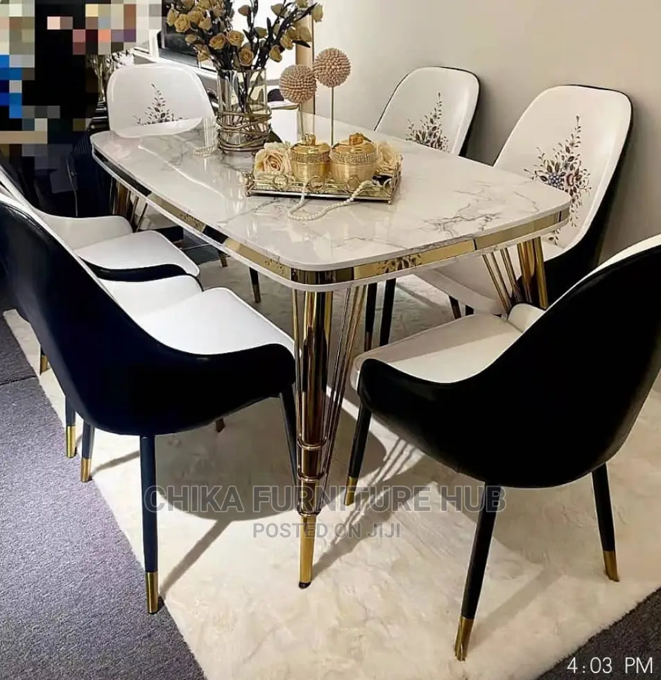 Classic 6 Seater Marble Top Dinning Set.