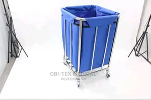 Blue Colored Medical Linen Transport Trolley