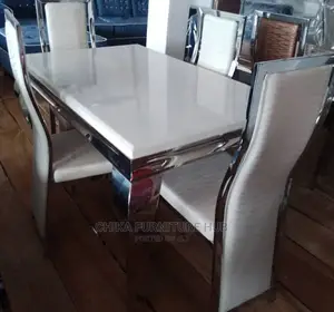 Quality 4 Seater Marble Top Dining Table Set.