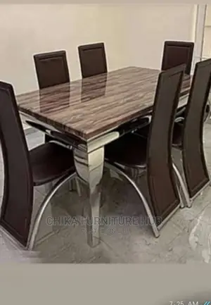 Quality 6 Seater Marble Top Dining Table Set.