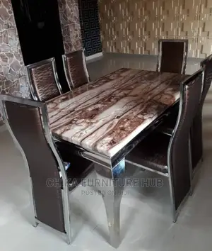 Quality 6 Seater Marble Top Dining Table Set.