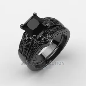 Black Diamond Wedding Ring Set for Couple