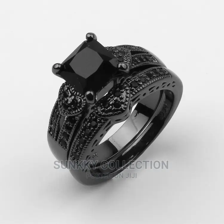 Black Diamond Wedding Ring Set for Couple