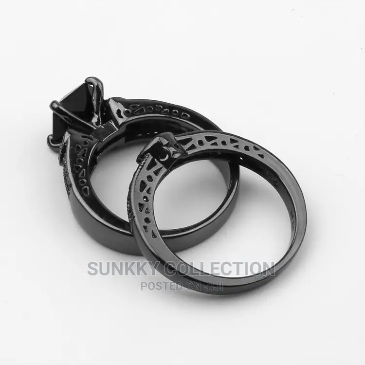 Black Diamond Wedding Ring Set for Couple