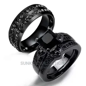 Black Diamond Wedding Ring Set for Couple