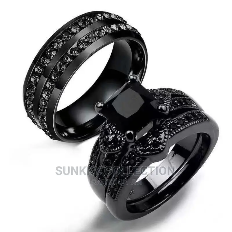 Black Diamond Wedding Ring Set for Couple