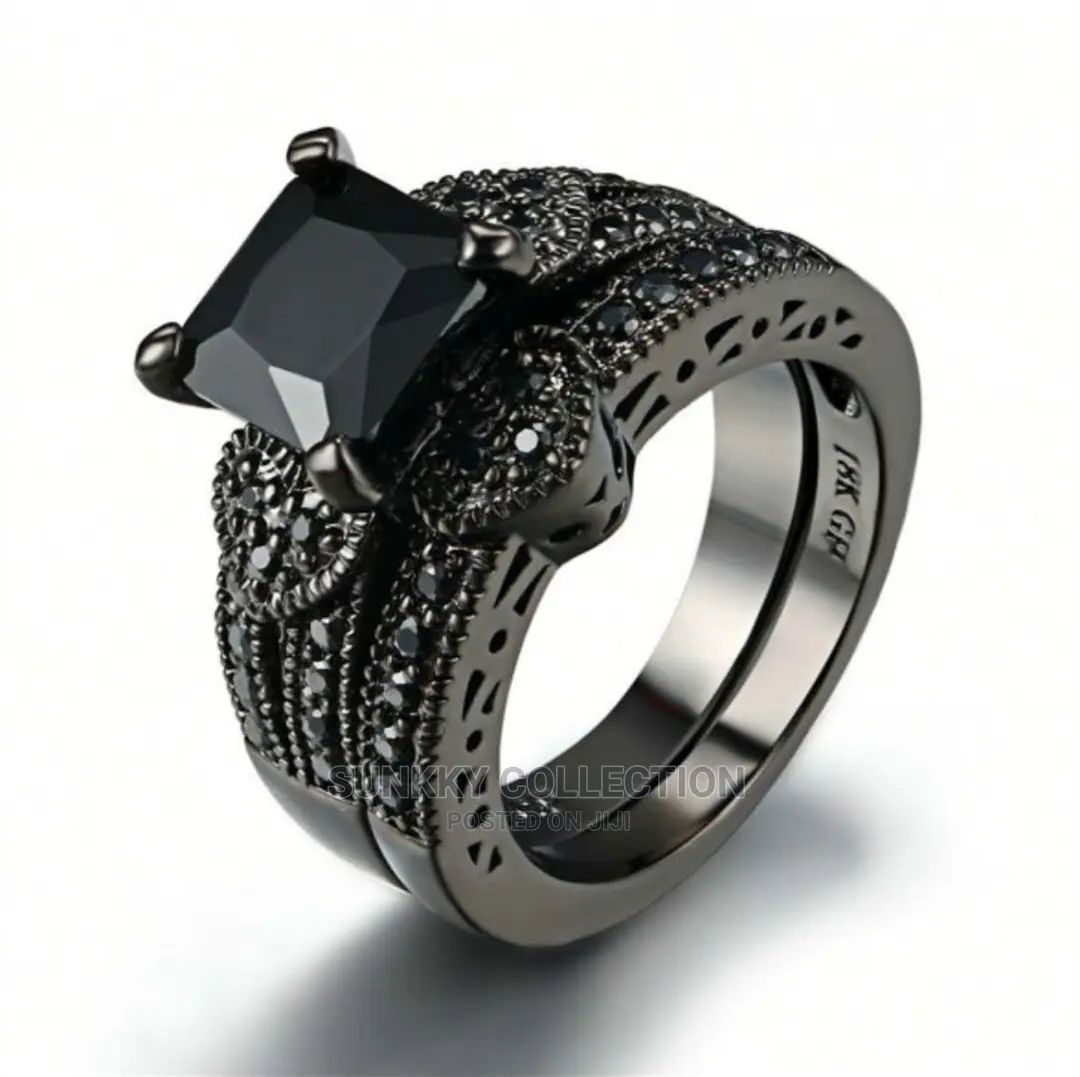 Black Diamond Wedding Ring Set for Couple