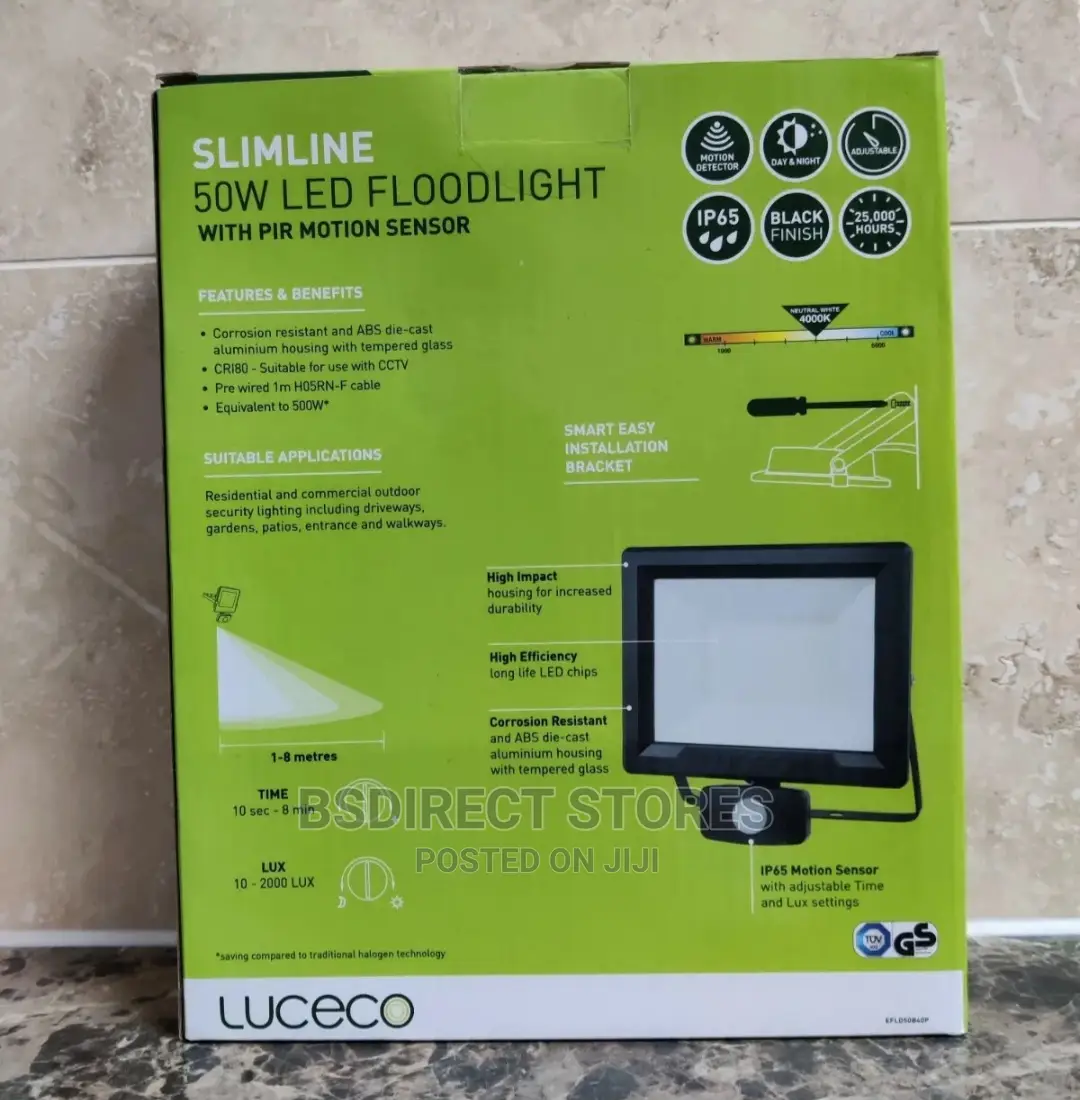 Luceco Slimline 50W LED Floodlight With PIR Motion Sensor