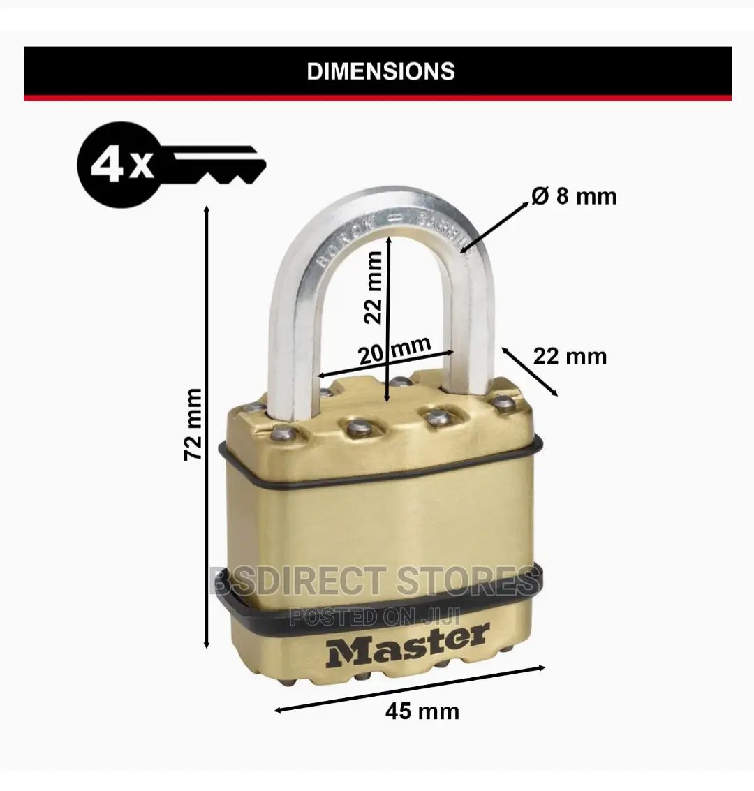 MASTERLOCK 45mm Heavy Duty Padlock Laminated Steel/Brass