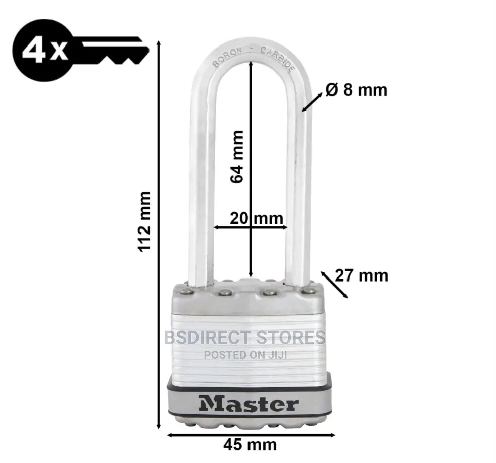 Master Lock Excell Laminated Steel 45mm Padlock-64mm Shackle