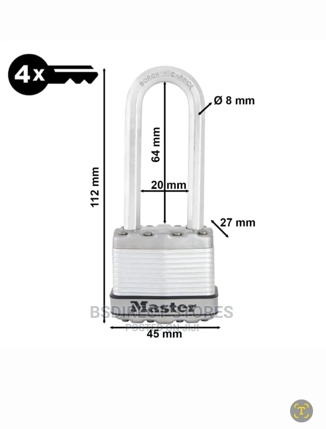 Master Lock Excell Laminated Steel 45mm Padlock-64mm Shackle