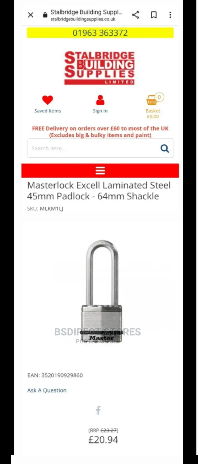 Master Lock Excell Laminated Steel 45mm Padlock-64mm Shackle