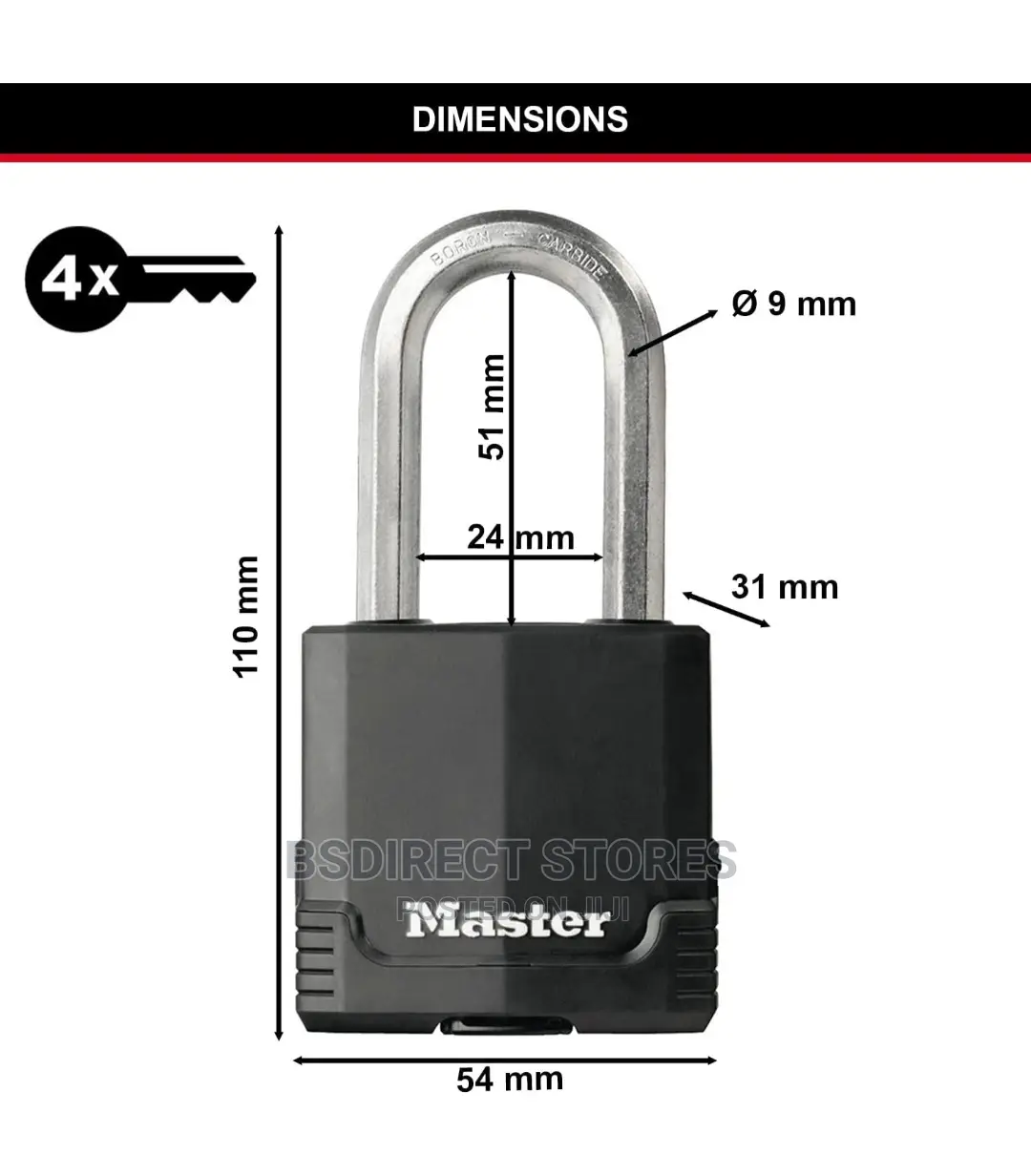 Masterlock Covered Steel Heavy Duty Padlock W54mm 51mm Long Shackle