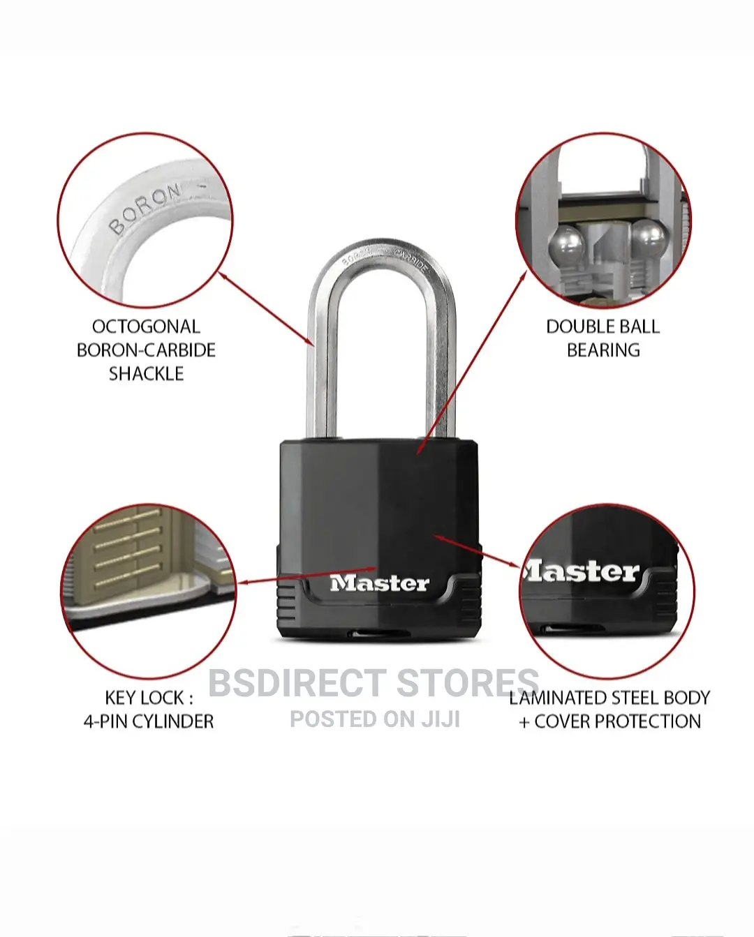 Masterlock Covered Steel Heavy Duty Padlock W54mm 51mm Long Shackle