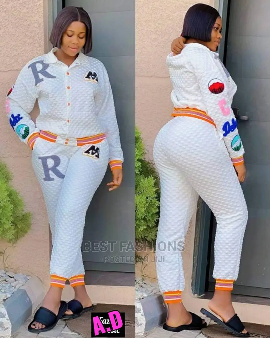 Ladies White Joggers Up and Down