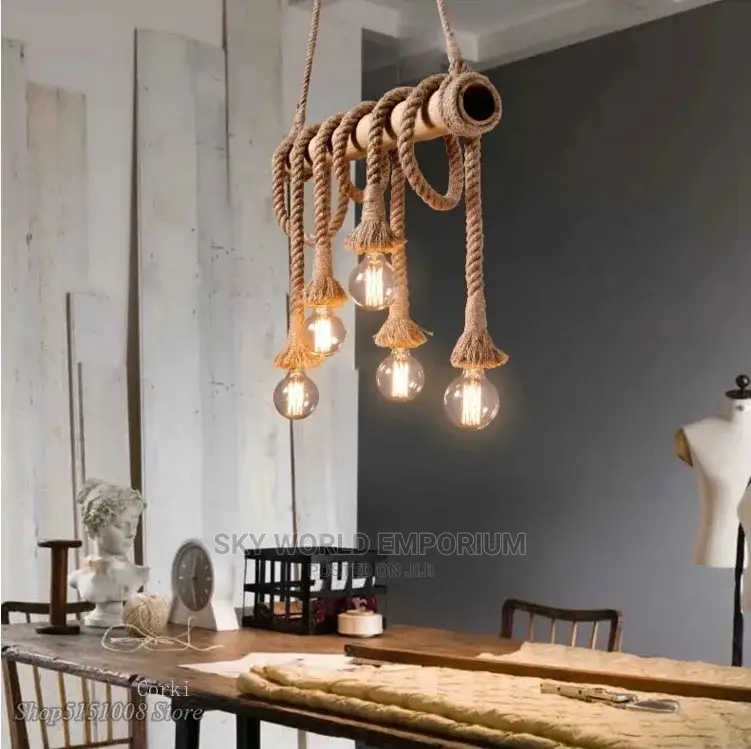 Vintage Rope Bamboo Pendant Hemp Rope for Kitchen