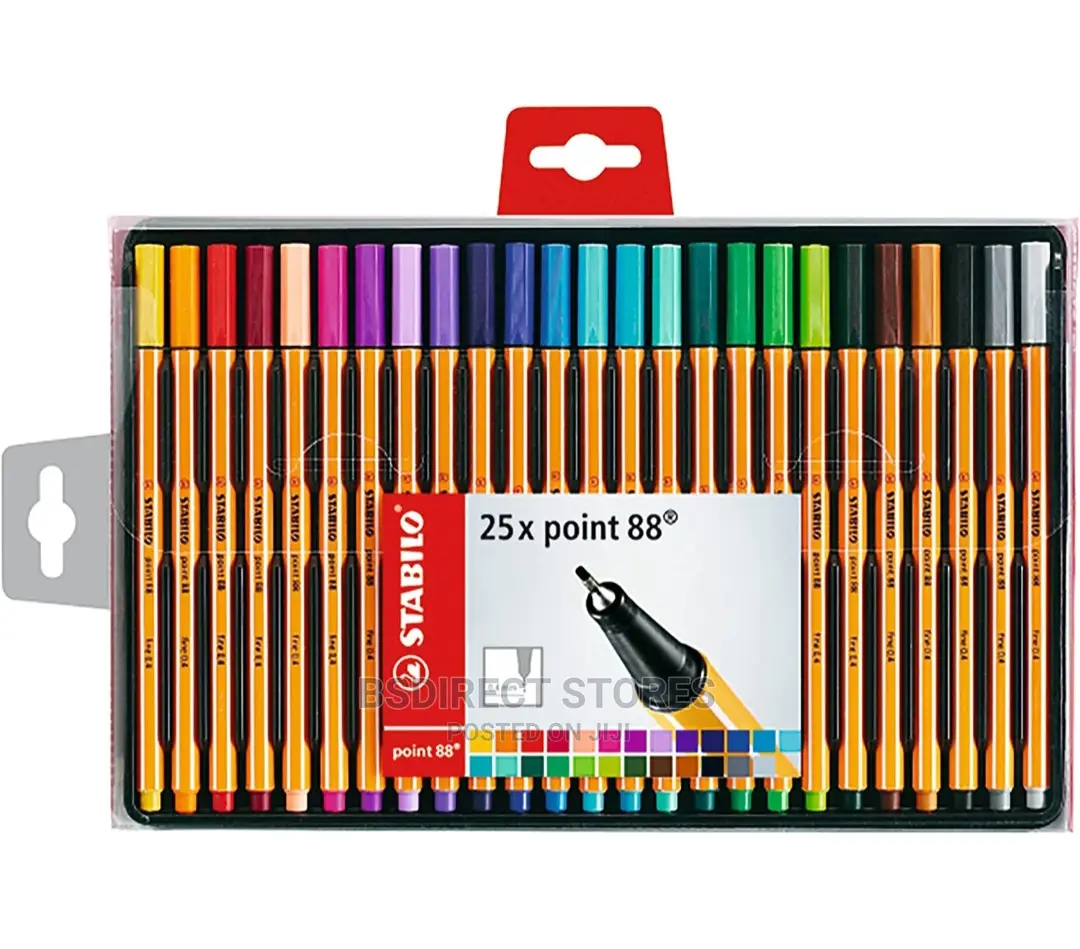 STABILO Point 88 Fineliner Pens Assorted Pack of 25 Smudge Proof Ink
