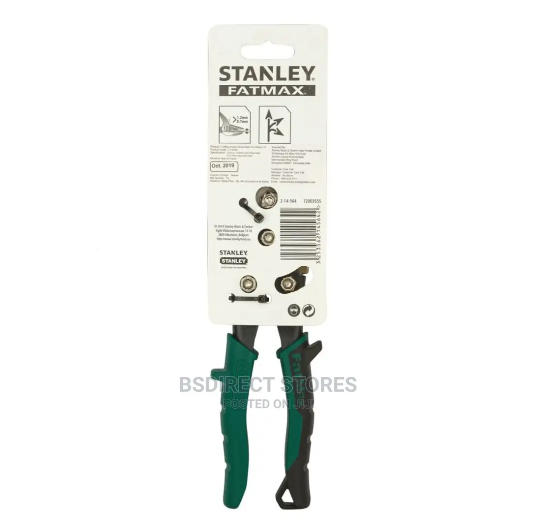 Stanley Green Offset Aviation Snip Right Cut 250mm (10in)