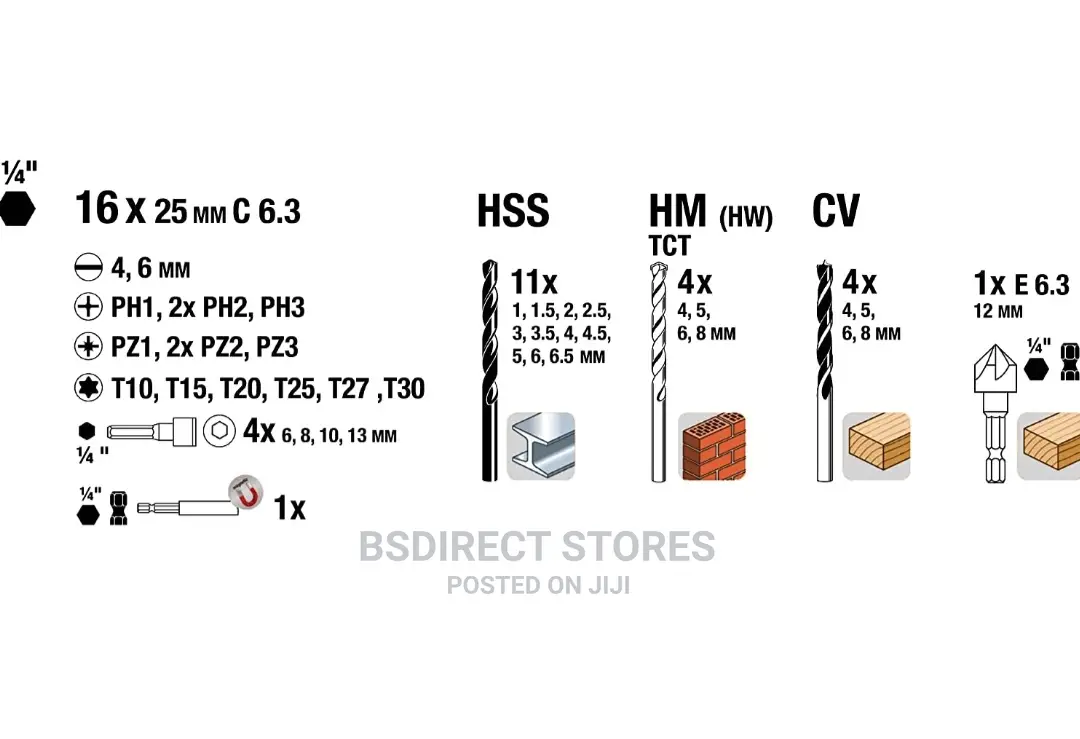 KWB Power- 41 Drill and Bit Set, Grains, Stone, Wood, Metal