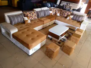 U-Shaped Sofa Chairs With Pillows,Table,Stools. Fabric Couch 001
