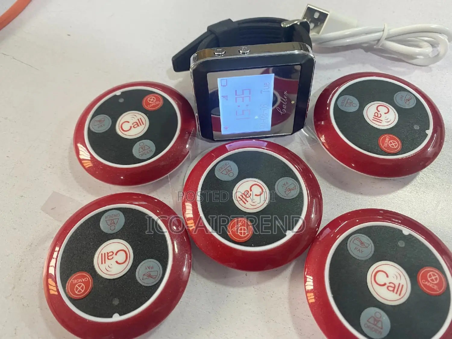 Restaurant Calling System Watch Receiver + 5pcs Call Button
