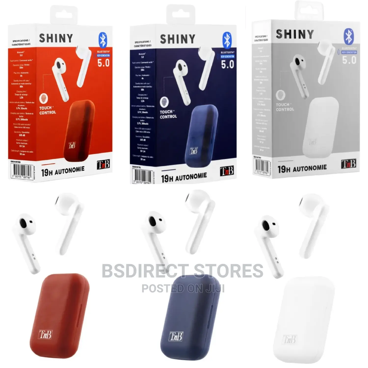 Shiny Earphones Bluetooth Touch Control - White/ Blue/ Red