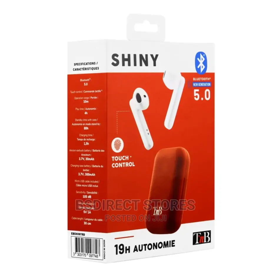 Shiny Earphones Bluetooth Touch Control - White/ Blue/ Red