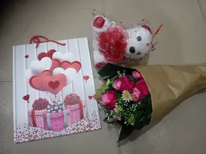 Lovers Package (Rose Flowers, Little Teddy and a Paper Bag)