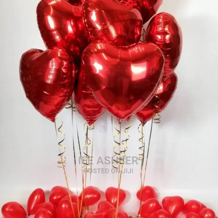 Heart Shape Red Balloon With String - 5pcs