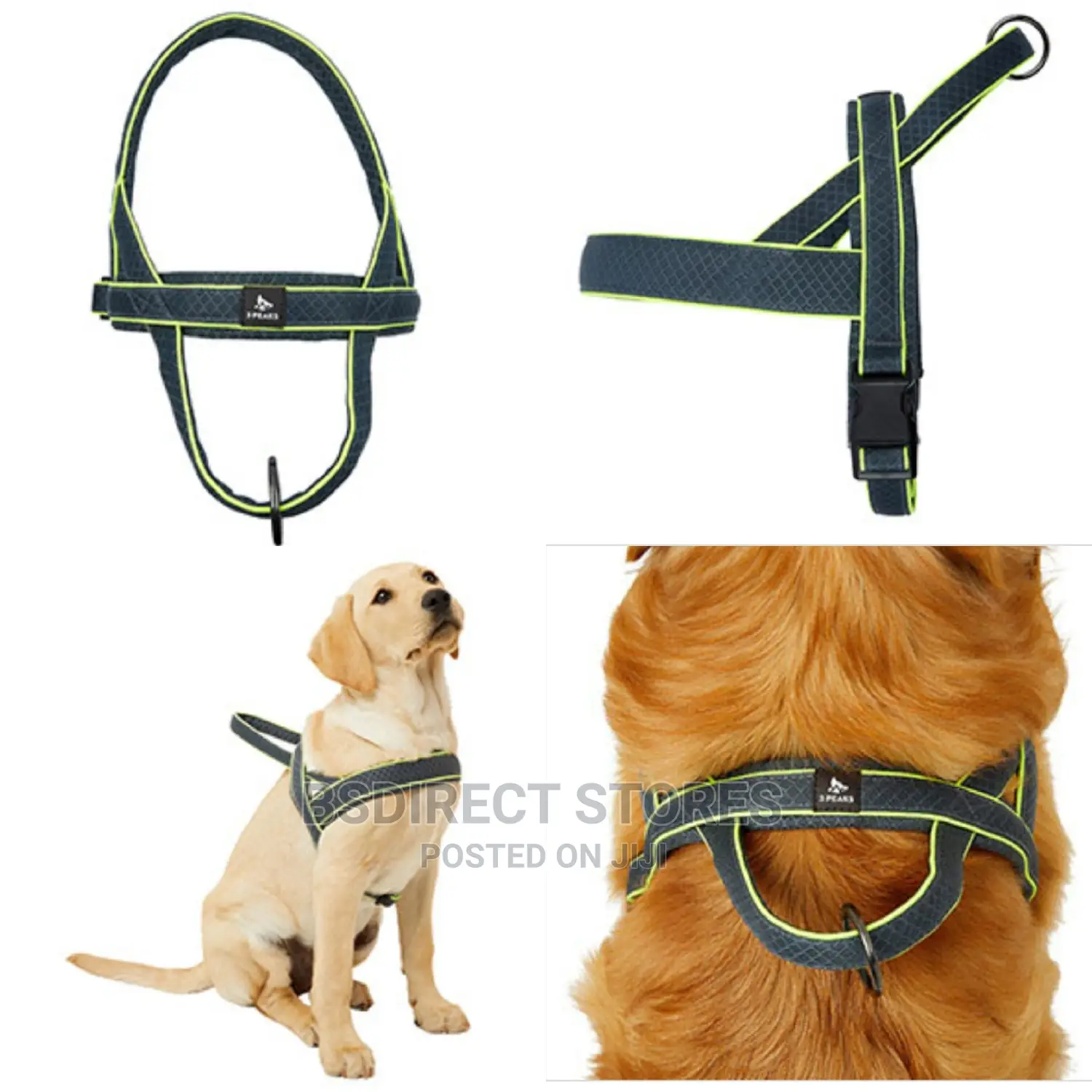3 Peak SMALL Reflective Vision Padded Dog Harness Navy/Grey