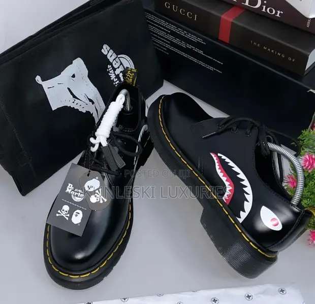 A Bathing Ape X Dr Martens 1461 X Mastermind Black Shoe for sale