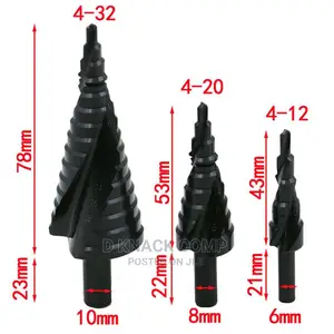 Metal Drill Bit Set For Triangular Cone Holes, 3 Pieces
