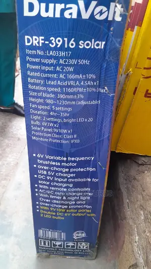 16" Rechargeable Fan With Solar Panel and Bulbs