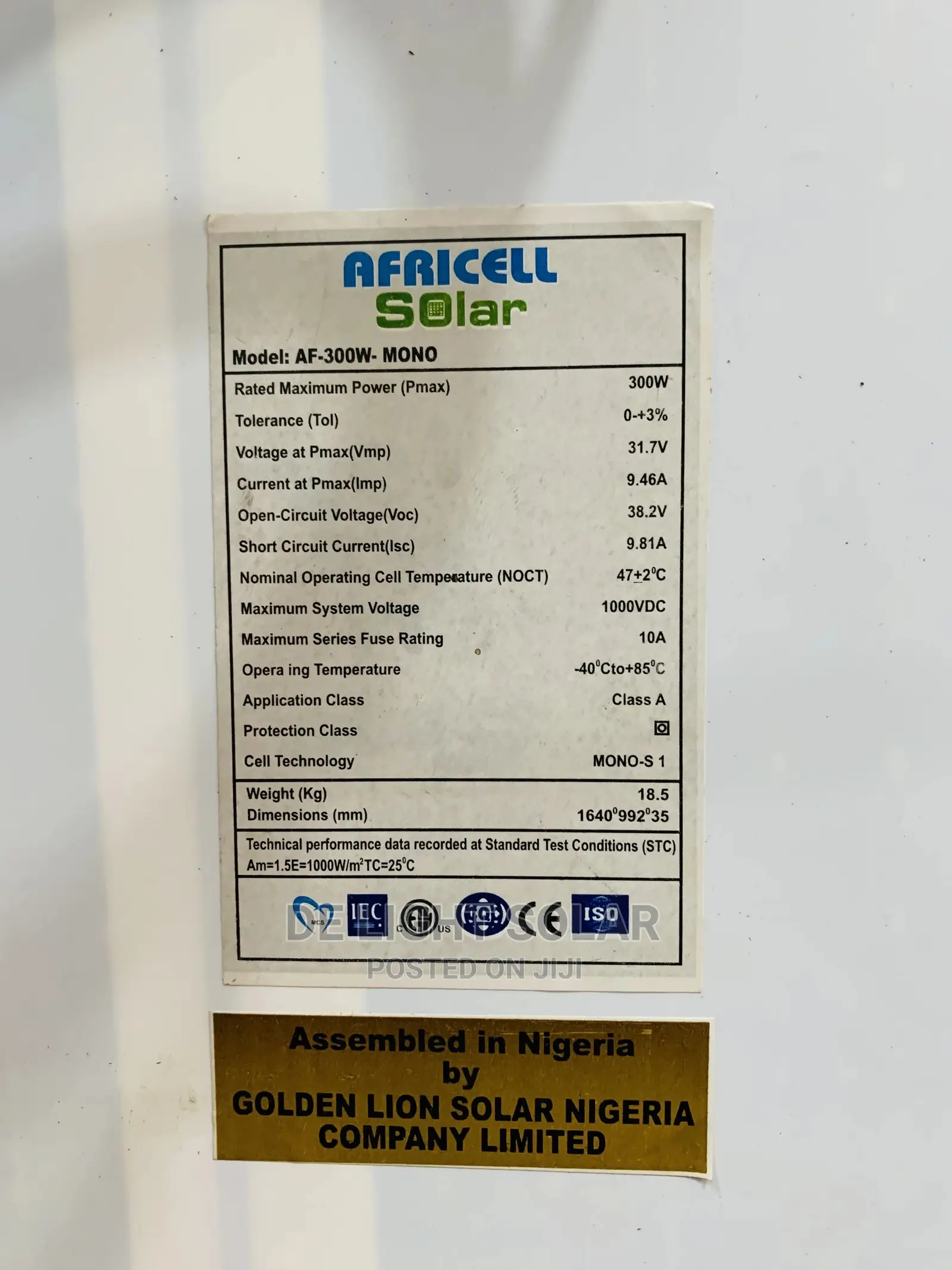 300watt Africell Solar Panel