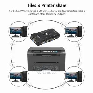 4 Port Kvm Switch USB 2.0 VGA Splitter Printer Mouse Keyboar