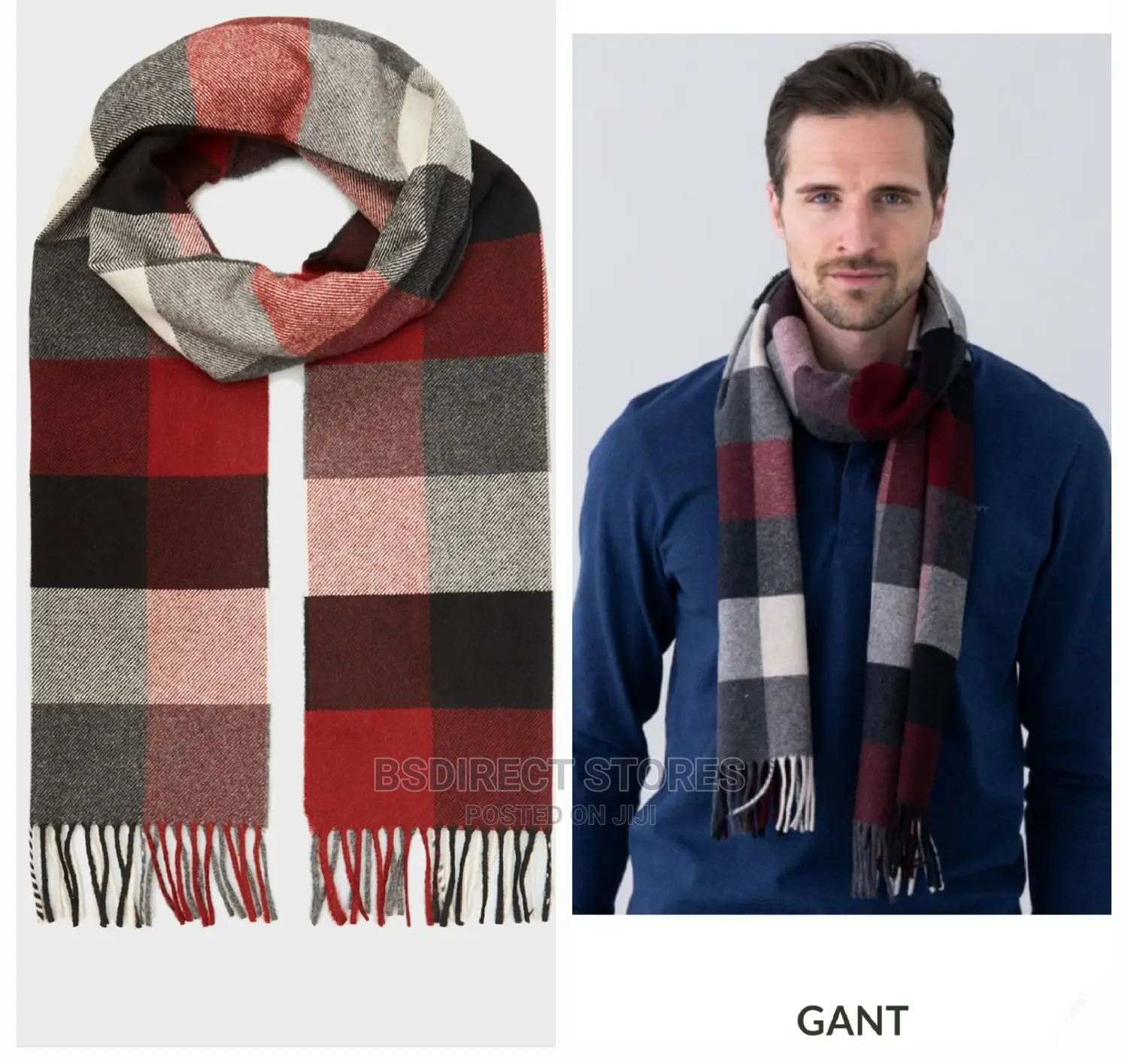 GENUINE GANT D2. Multi Check Wool Scarf Antracit Melange