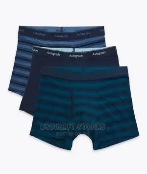 Marks and Spencer Blue Stripe 3pk Supima Cotton Blend Trunks