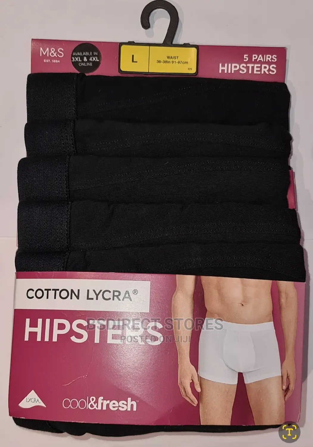 Marks and Spencer All Black 5 Pack Cool Fresh Hipsters
