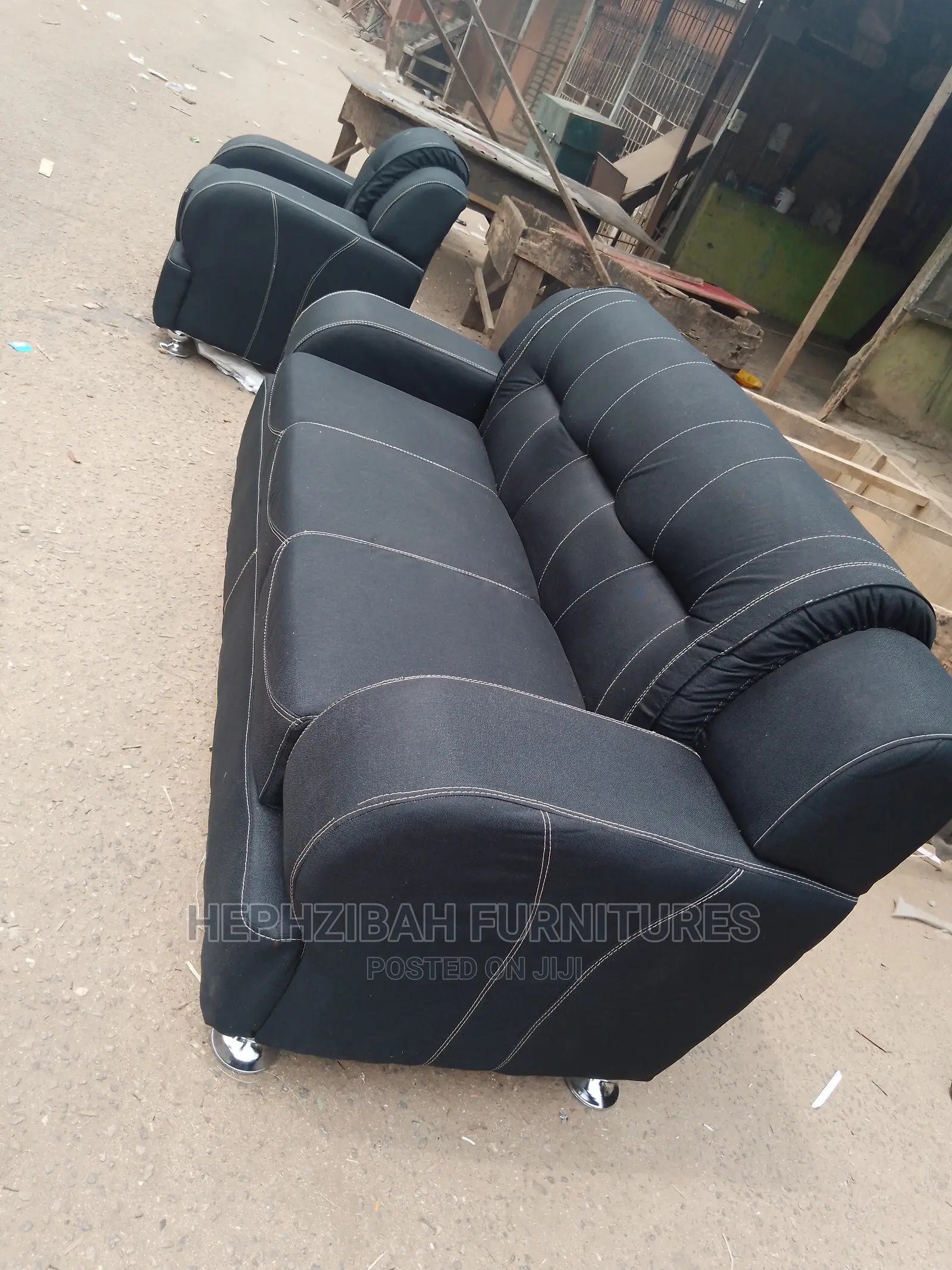 7 Seaters Black Fabric Sofa Set