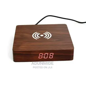 Wooden Table Clock With Wireless Charging