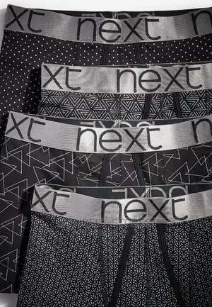 NEXT Black Pattern a-Front Luxury Cotton Boxers Pack of 4