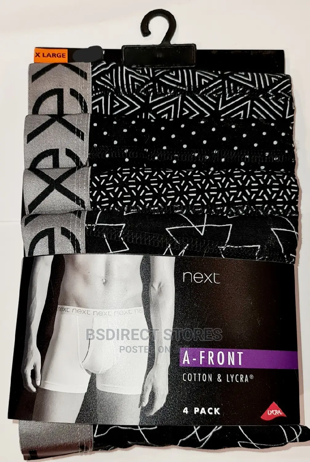 NEXT Black Pattern a-Front Luxury Cotton Boxers Pack of 4