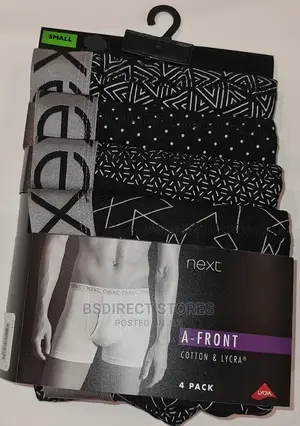 NEXT Black Pattern a-Front Luxury Cotton Boxers Pack of 4