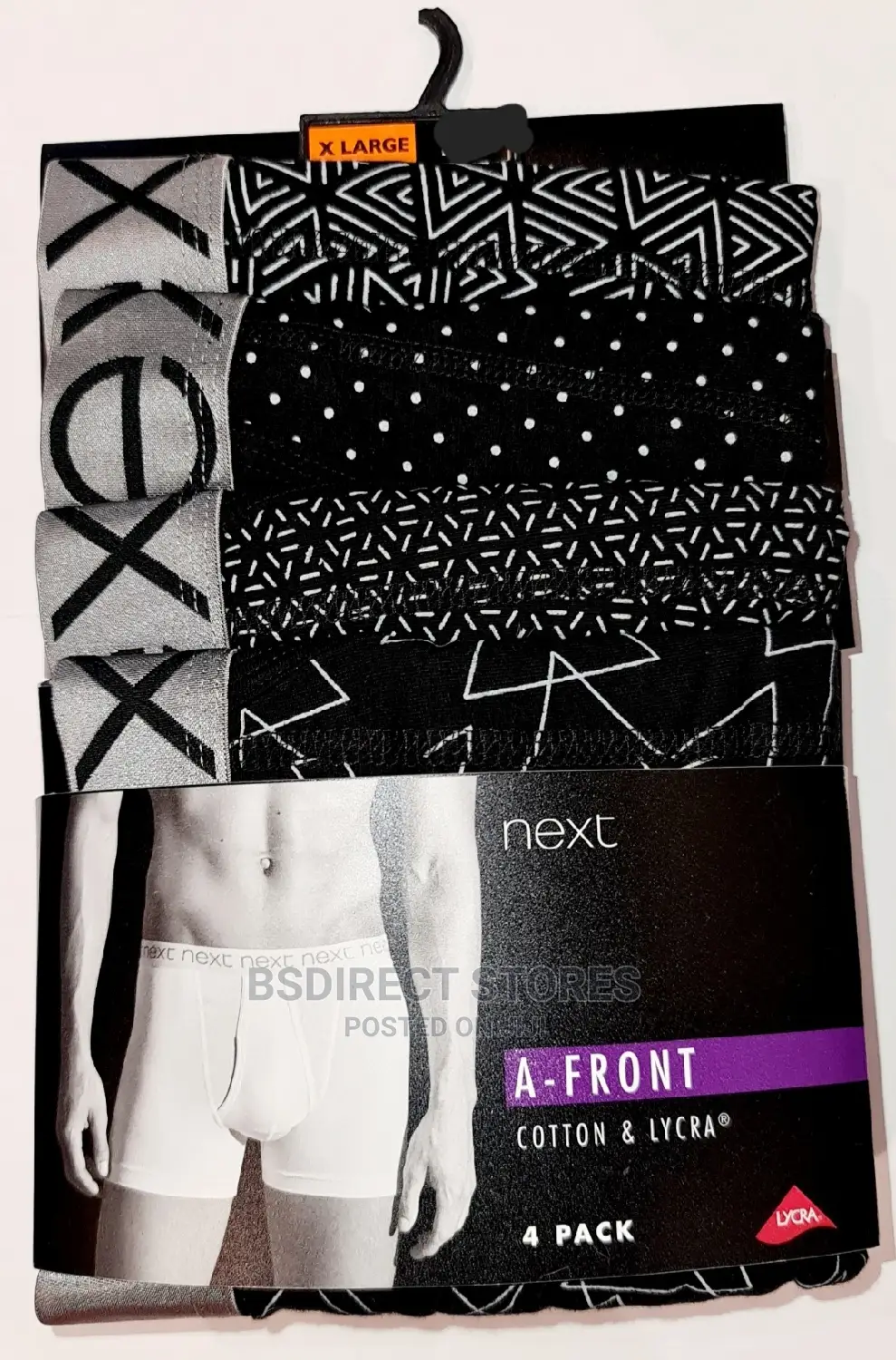 NEXT Black Pattern a-Front Luxury Cotton Boxers Pack of 4