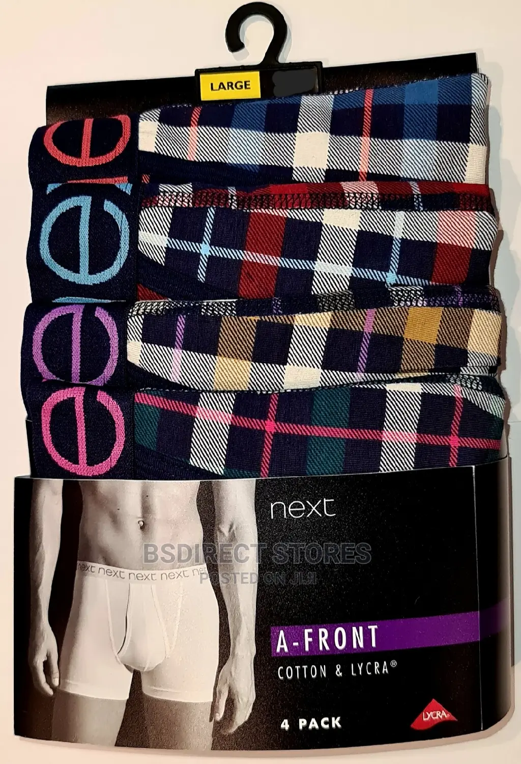 NEXT a-Front Bright Check Luxury Cotton Boxers Pack of Four