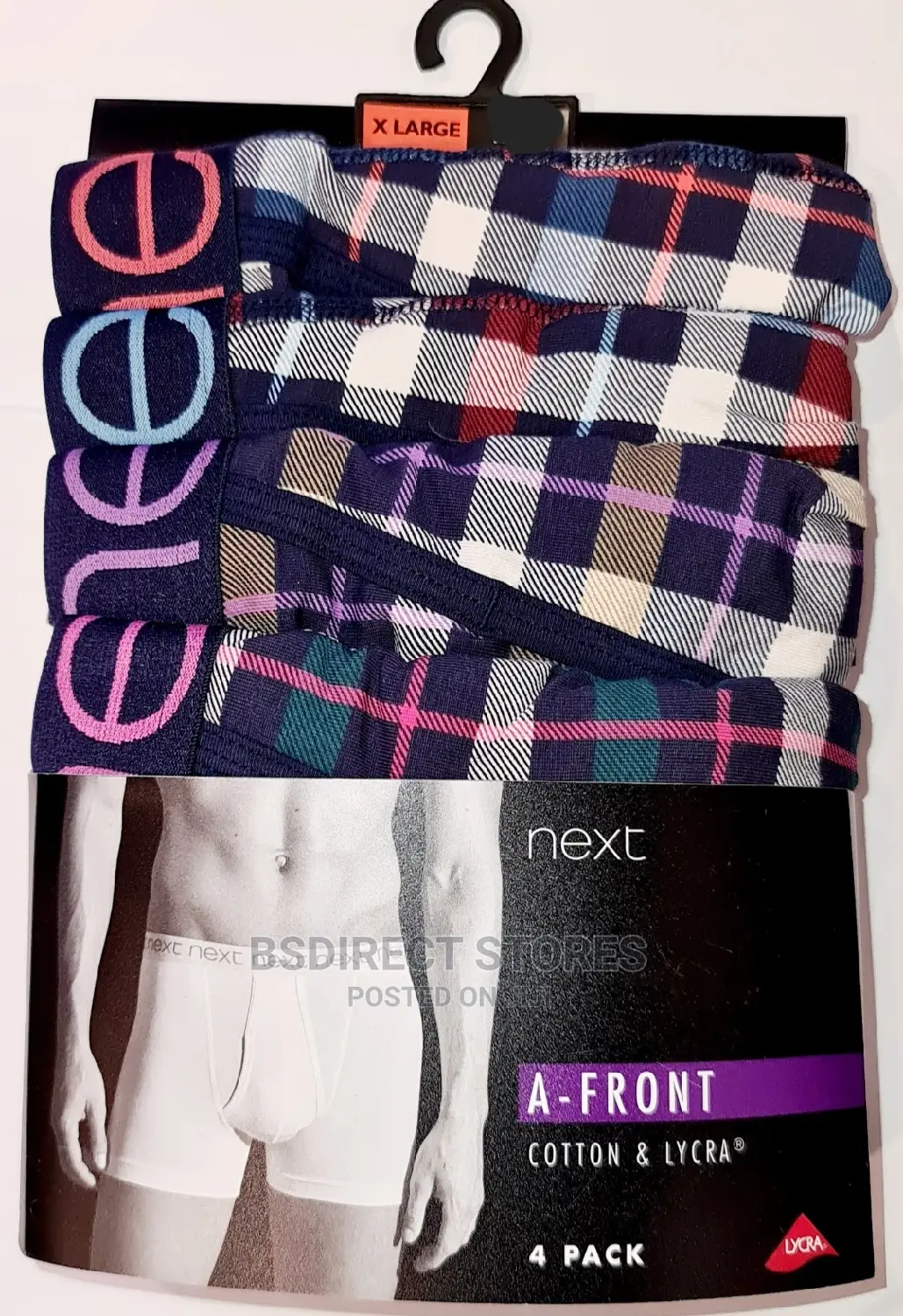NEXT a-Front Bright Check Luxury Cotton Boxers Pack of Four