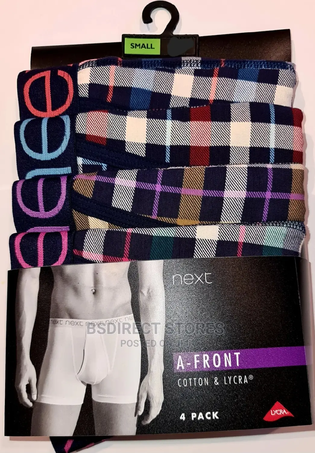 NEXT a-Front Bright Check Luxury Cotton Boxers Pack of Four