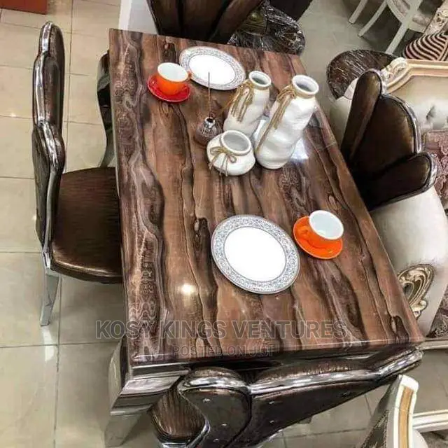 Royal Marble Dinning Set With Four Leather Seats