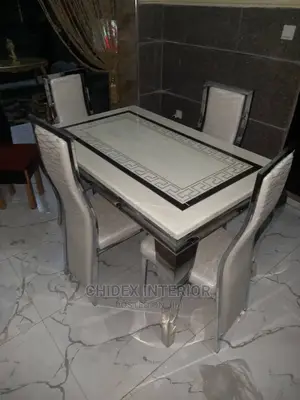Luxury 4 Seater Marble Top Versace Dining Table Set.